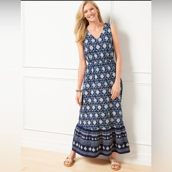 TALBOTS BOHEMIAN FLORAL JERSEY MAXI DRESS SIZE S - Picture 1 of 10